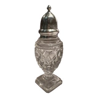 Antique Birmingham English Sterling Silver & Glass Sugar Shaker For Sale