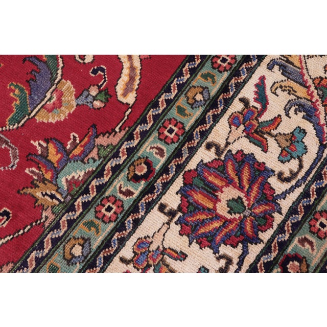 1980s Vintage Retro Tabriz Red/Beige Wool Rug - 10'1'' X 13'1'' For Sale - Image 5 of 10