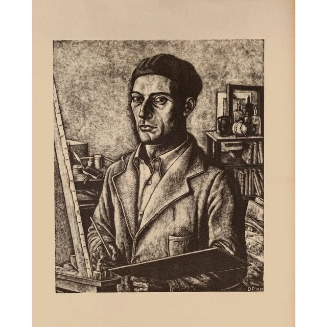 Diego Pettinelli, Self-Portrait, Lithograph on Paper, 1939 For Sale - Image 3 of 3
