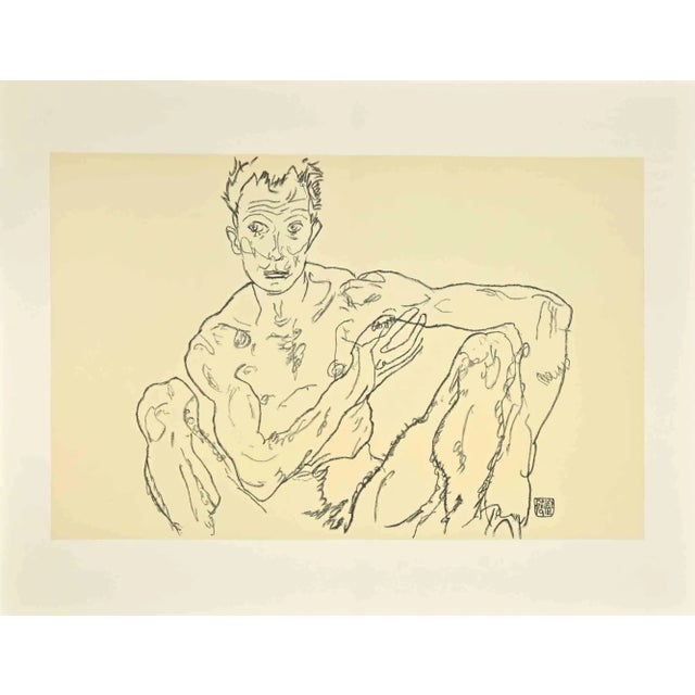 Crouching Male Nude (Self-Portrait) is a beautiful lithograph from the portfolio " Erotica " by Egon Schiele. It is a...