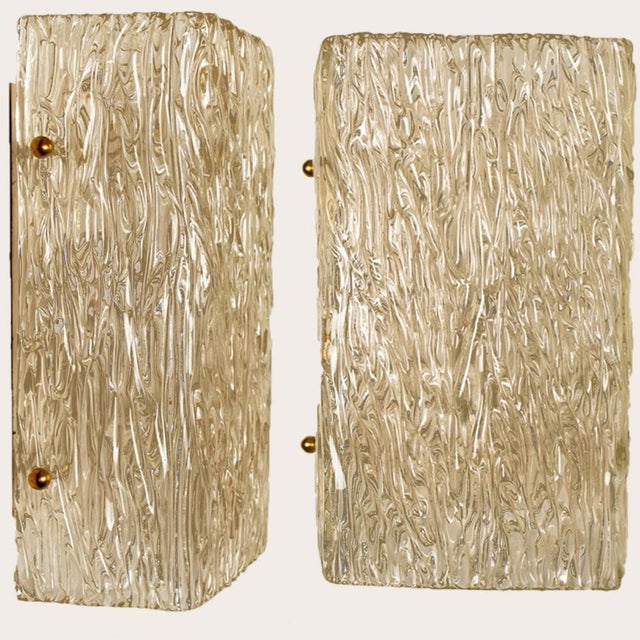 Wave Textured Glass Gold Wall Lights attributed to J. T. Kalmar for Kalmar, 1970s, Set of 2 For Sale - Image 14 of 15