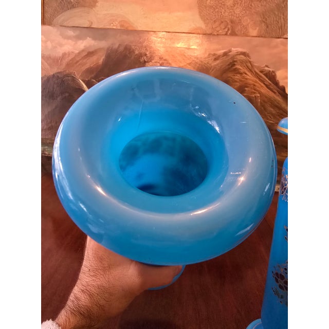 Antique Baccarat Attributed Pr Opaline Vases Turquoise For Sale In Boston - Image 6 of 10