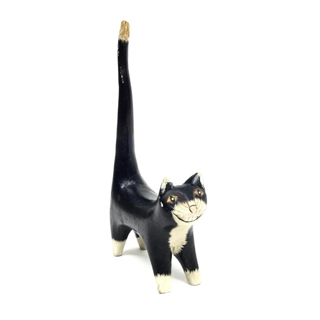 Antique Wood Folk Art Kitty Cat Carved Figurine For Sale - Image 13 of 13