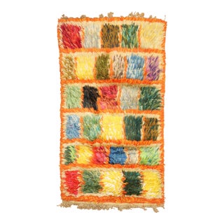 Late 20th Century Highly Decoraitve Swedish Rya Small Checkerboard Rug For Sale