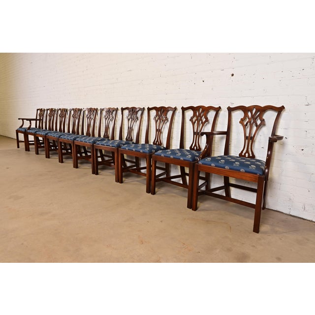 Baker Furniture Style Georgian Carved Mahogany Side Chairs or Dining Chairs, Pair For Sale - Image 11 of 12