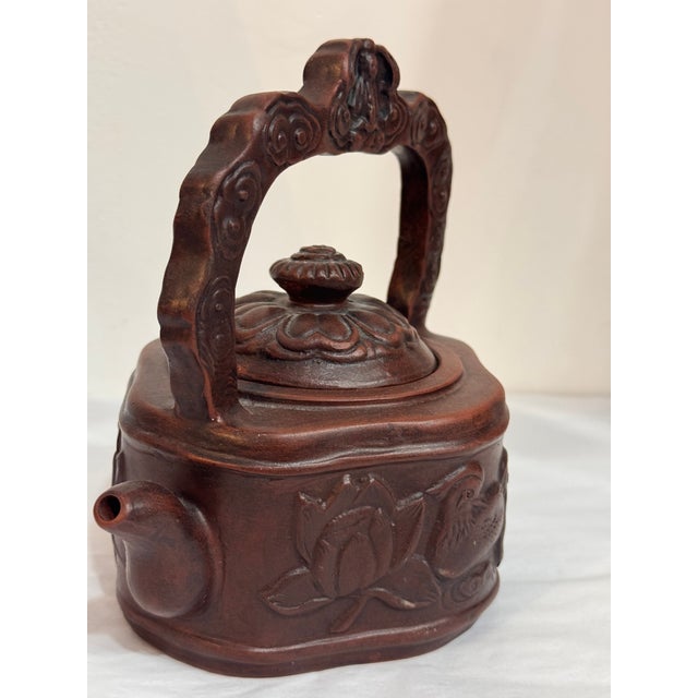 Mid 20th Century Chinese Yixing Style Red Clay Teapot With Carved Birds For Sale In Miami - Image 6 of 11