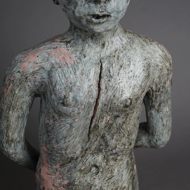 A Mid Century Modern Terra Cotta Torso Sculpture of a Man by York Lewis C1960 Measures- 22''H x 13''W x 14''D