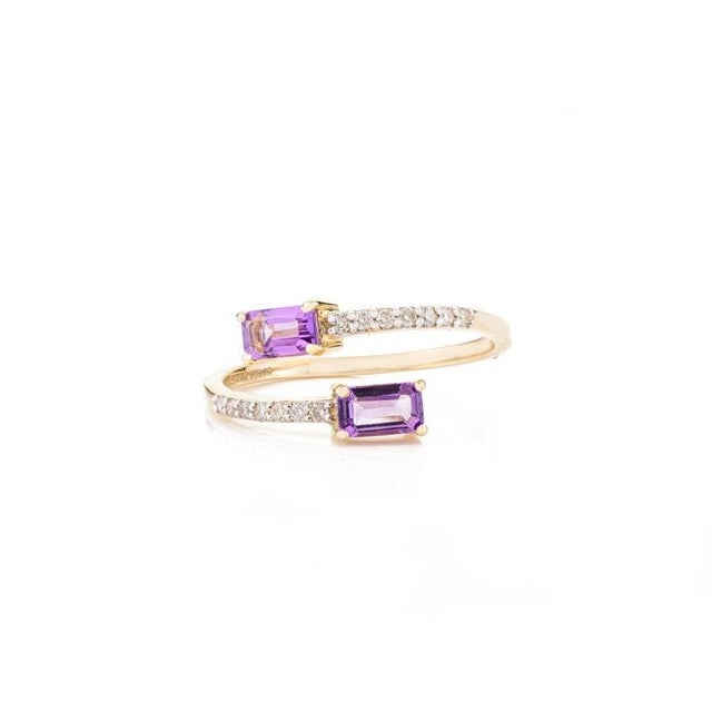 Not Yet Made - Made To Order Dainty Two Stone Amethyst by Pass Ring Gift for Her- Size 7 For Sale - Image 5 of 12