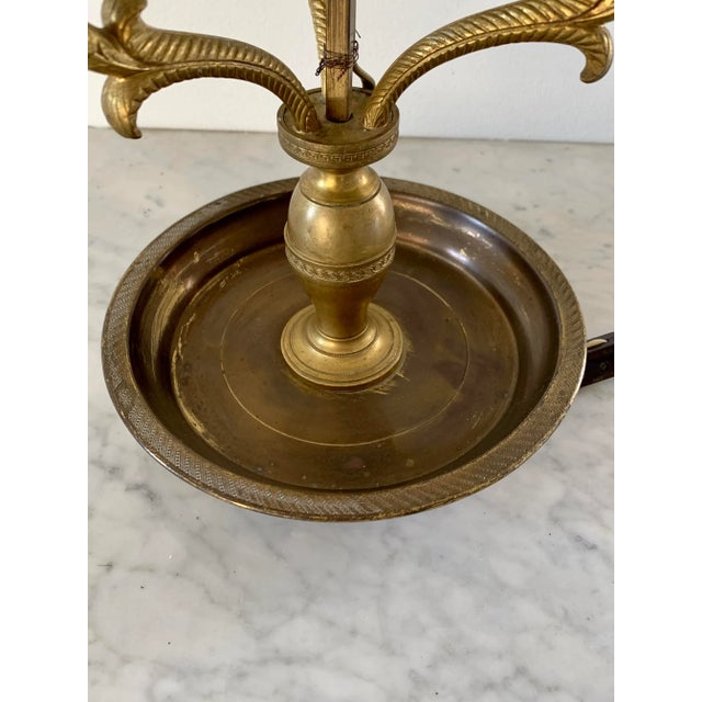 Mid-20th Century Brass Three-Arm Bouillotte Lamp With Black Tole Shade For Sale In South Bend - Image 6 of 13