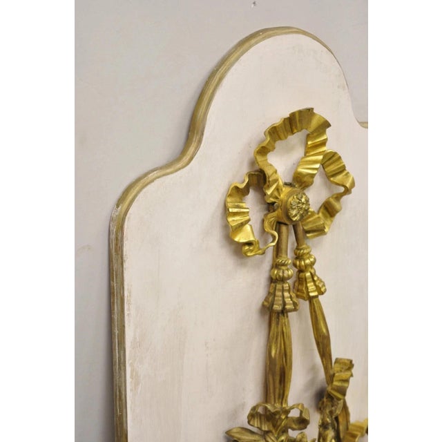 French Louis XV Gold Gilt Bronze Ribbon Drape Large Wall Plaque Sconces - A Pair For Sale - Image 14 of 16