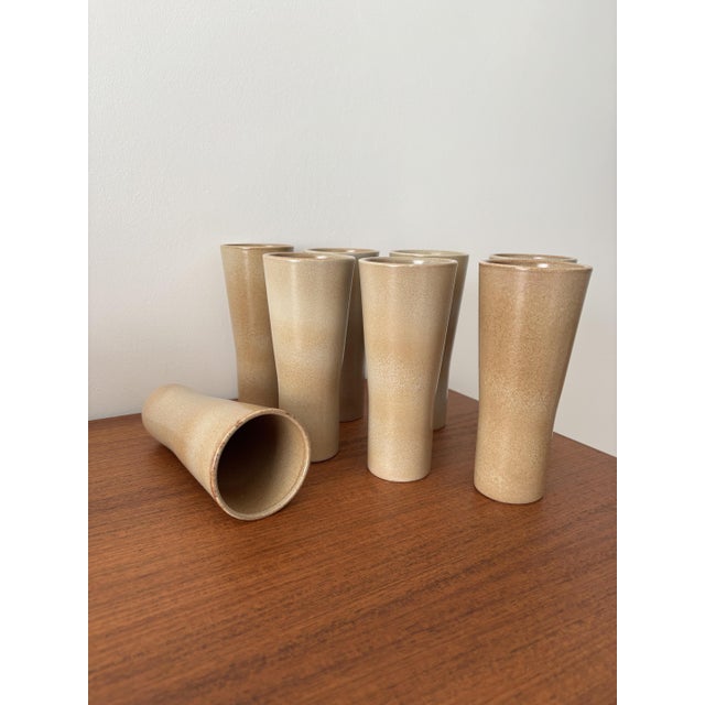 Large Vintage Minimalist Glazed Stoneware Tumblers from Niderviller, 1970s, Set of 8 For Sale - Image 9 of 9
