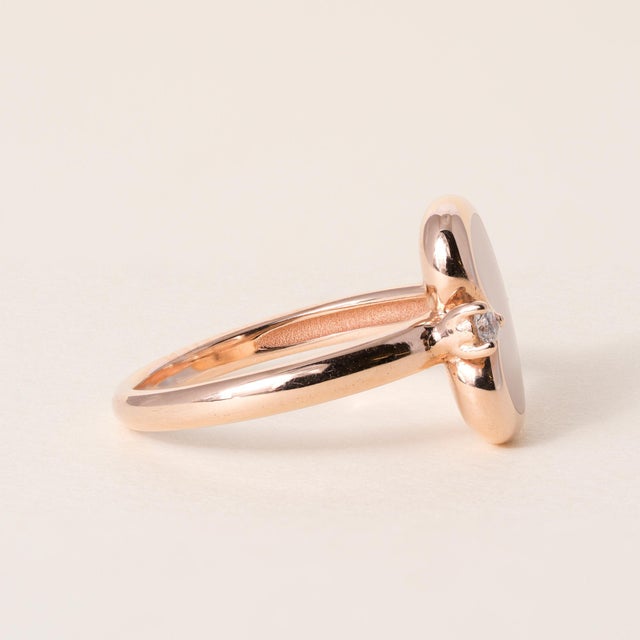 Contemporary 1980s Fidia Firenze Pink Enamel Heart & Diamond Ring in 18k Rose Gold, Size 5.5 For Sale - Image 3 of 4