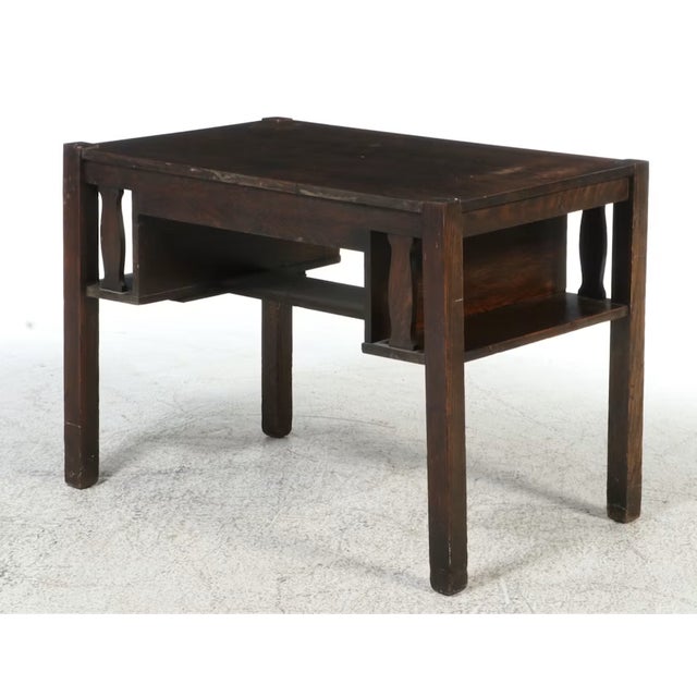 Antique Arts and Crafts Single Drawer Oak Desk For Sale - Image 11 of 11