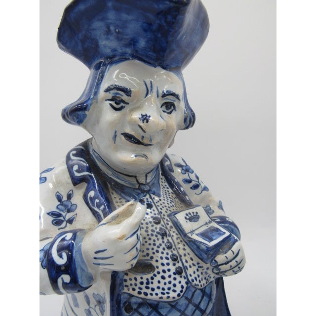 Rustic European Pair of 18th Century Blue and White Dutch Toby Figure Jugs For Sale - Image 3 of 9