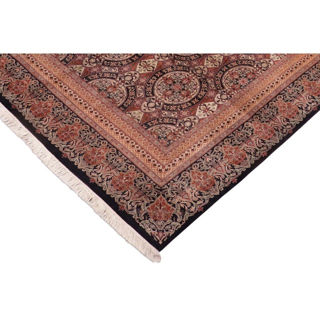 Shabby Chic Beautiful 1990's Pak-Persian Black/Gold Wool Rug - 8'0'' X 10'0'' For Sale - Image 3 of 9
