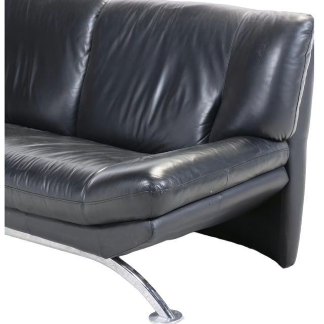 Late 20th Century Late 20th Century Postmodern Nicoletti Salotti Attributed Black Italian Leather Sofa For Sale - Image 5 of 7