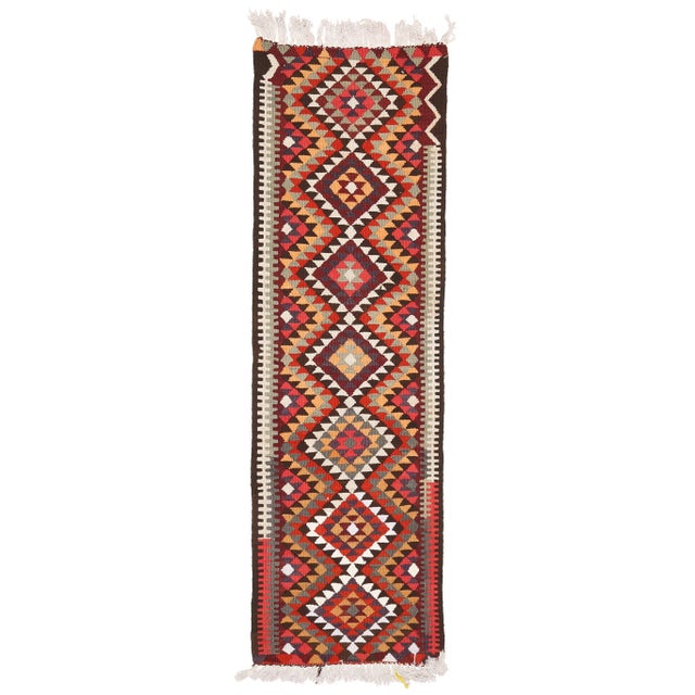 1970s Vintage Turkish Hand-Knotted Wool Cotton Red Runner Rug For Sale - Image 10 of 10