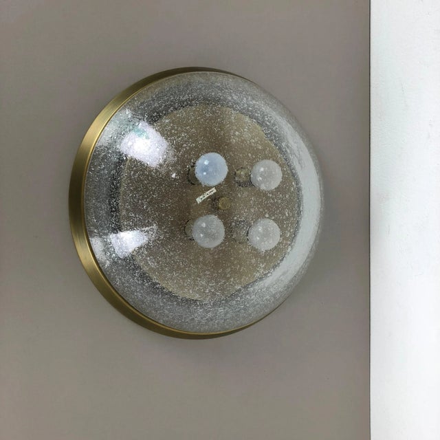 Modern Bubble Ice Glass and Brass Ceiling Light from Hillebrand Leuchten, Germany, 1970s For Sale - Image 3 of 16