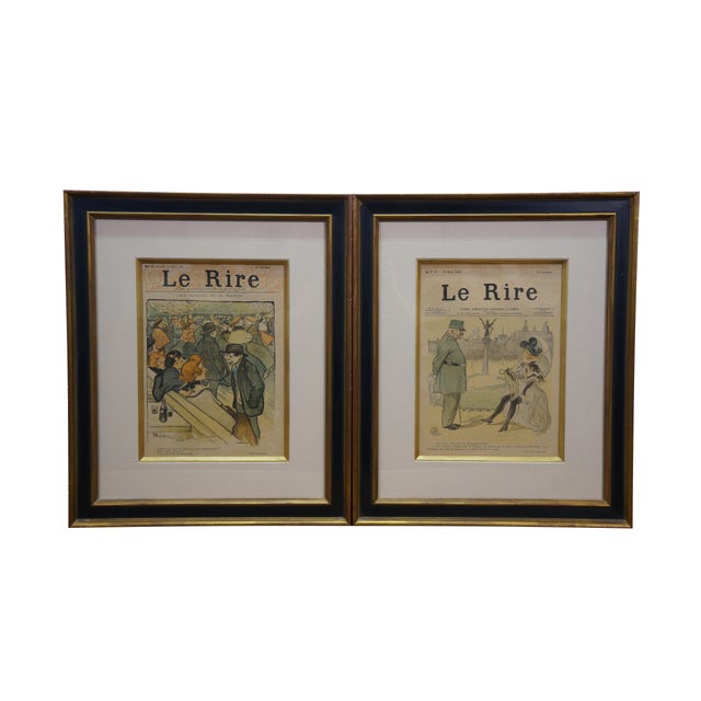 Four antique framed Le Rire (The Laughter) newspaper comic journal cover lithographs, produced circa 1895-1905. Founded in...