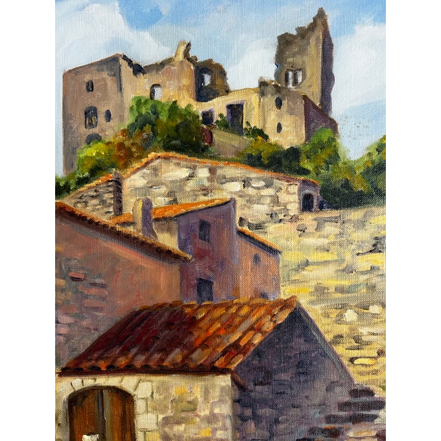 1970s Vintage Oil Painting on Canvas of the Chateau of the Marques De Sade For Sale - Image 5 of 8
