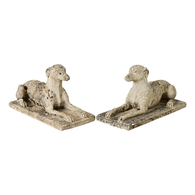 Early 20th Century English Pair of Cast Stone Whippet Garden Statues For Sale - Image 4 of 12