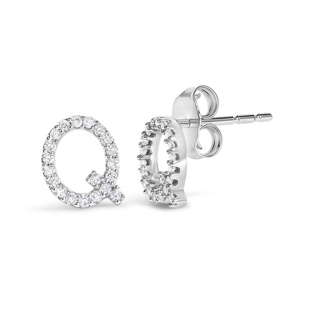 Expertly crafted to symbolize individuality and grace, this exquisite "Q" initial stud earring is fashioned from radiant...