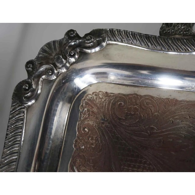 Metal Antique Serving Tray - Silver on Copper For Sale - Image 7 of 8