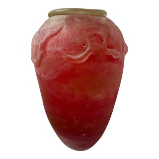 Murano Italy Seguso Glass Vase - Brilliant Translucent Red and Bottle Green For Sale