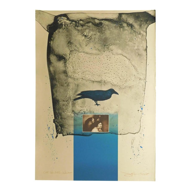 Frank Howell Wounded Knee Woman 1985 Blue Original Lithograph Art For Sale