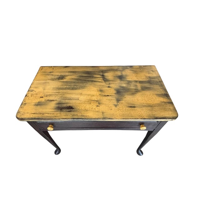 English Vintage Distressed Writing Table With Single Drawer & Ceramic Knobs For Sale - Image 3 of 11