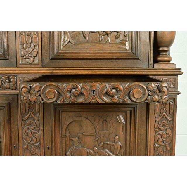 Wood Antique Danish Renaissance Revival Carved Oak Bar Cabinet, Circa 1890s For Sale - Image 7 of 16
