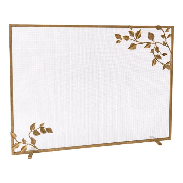 Aged Gold Graceful Leaves Fireplace Screen For Sale
