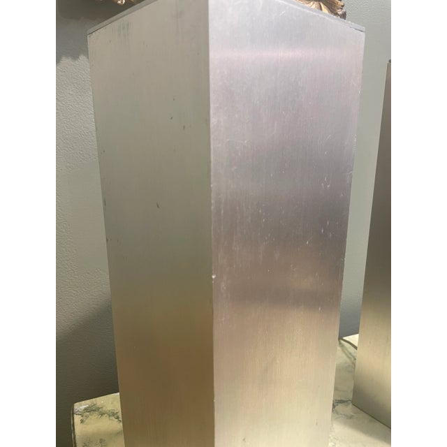 1970s Pair of Vintage Platinum Metal Table Lamps For Sale - Image 4 of 7