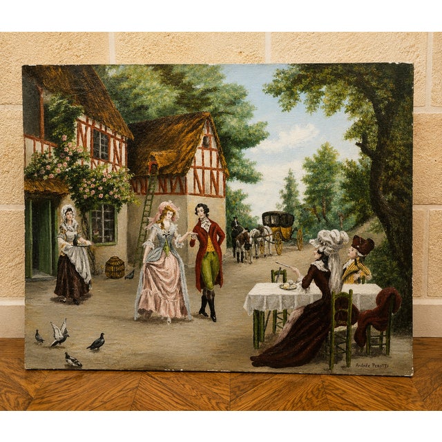 Andrée Perotti, Gallant Scene, 1920s, Oil on Canvas For Sale - Image 7 of 7