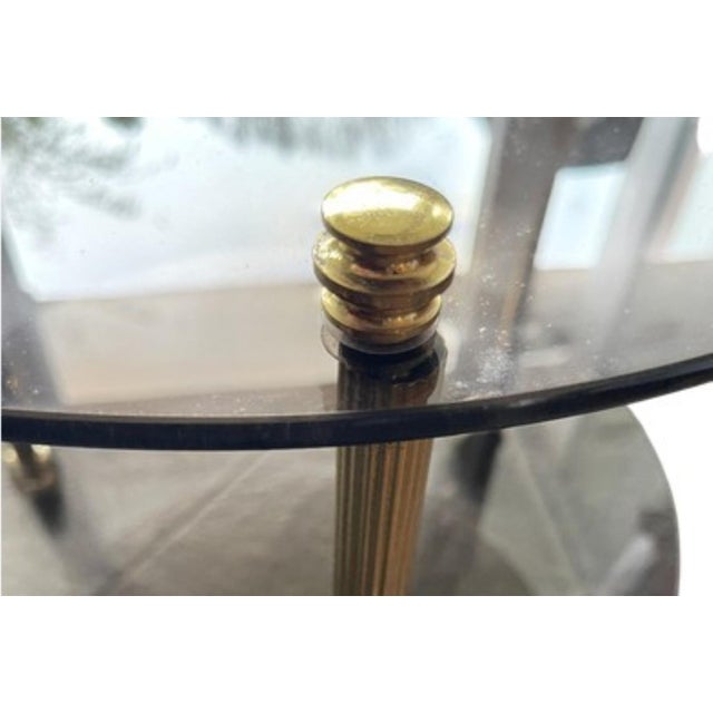 Coffee Table in Brass and Smoked Glass on Casters For Sale - Image 4 of 6