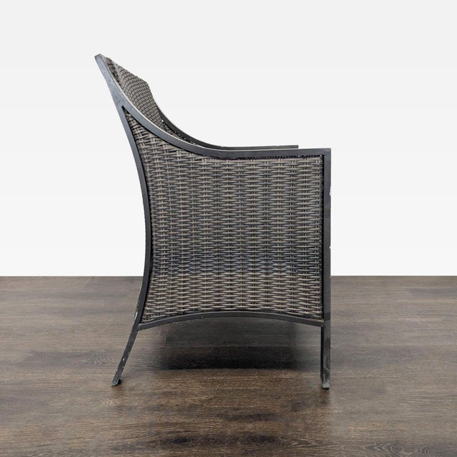 Modern All Weather Wicker Patio Arm Chair With Cushion For Sale - Image 3 of 10