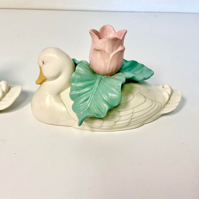 1970s Vintage Fitz & Floyd Coastal Americana Duck & Tulip Candleholders - A Pair - Easter For Sale - Image 9 of 15