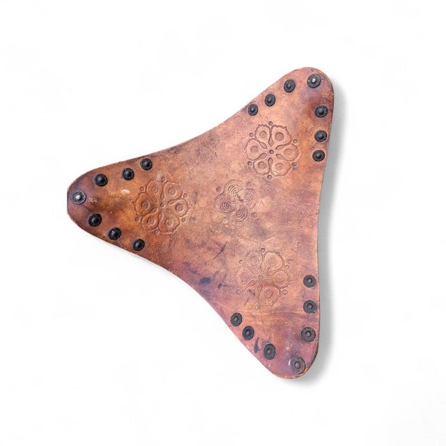 Brown Vintage Tooled Leather Tripod Chairs, Set of 2 For Sale - Image 8 of 18