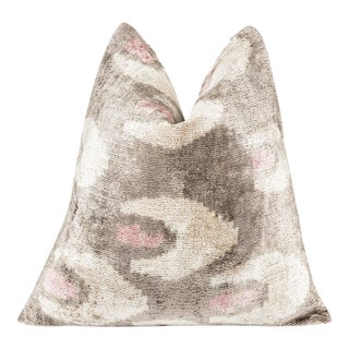 Handmade 16x16 Velvet Throw Pillow – Beige, Pink, Gray Tones With Down Insert For Sale