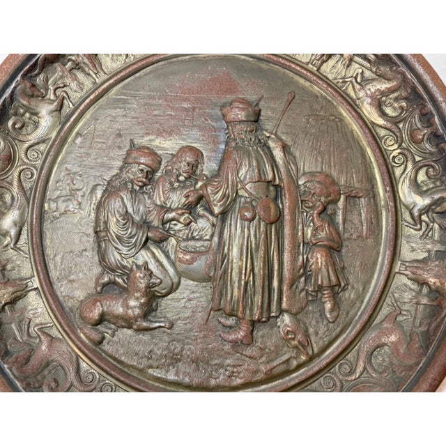 Victorian Large 14lbs Antique Ornate Bronze Patinated Cast Iron Relief Wall Charger Plaque For Sale - Image 3 of 12