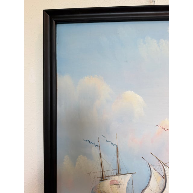 2010s Large Maritime Naval Battle Oil Painting Signed K. Bosen Sailing Ships Seascape For Sale - Image 5 of 11