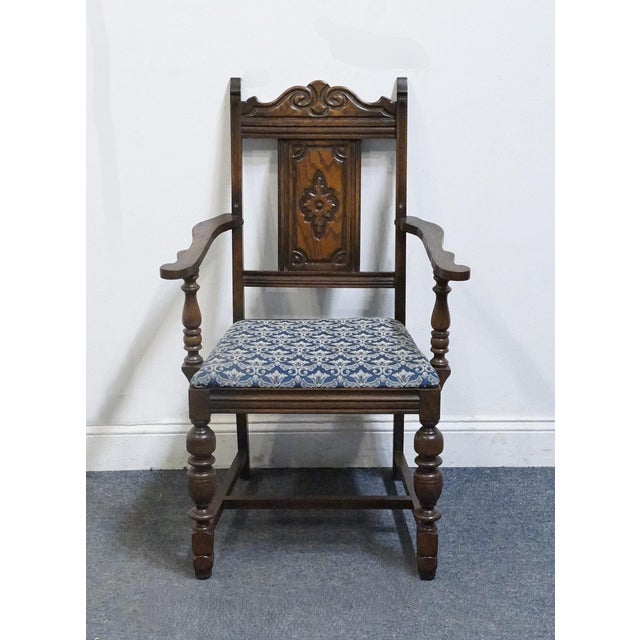 Gothic Vintage Antique Solid Oak Rustic Gothic Jacobean Tudor Style Dining Arm Chair For Sale - Image 3 of 11
