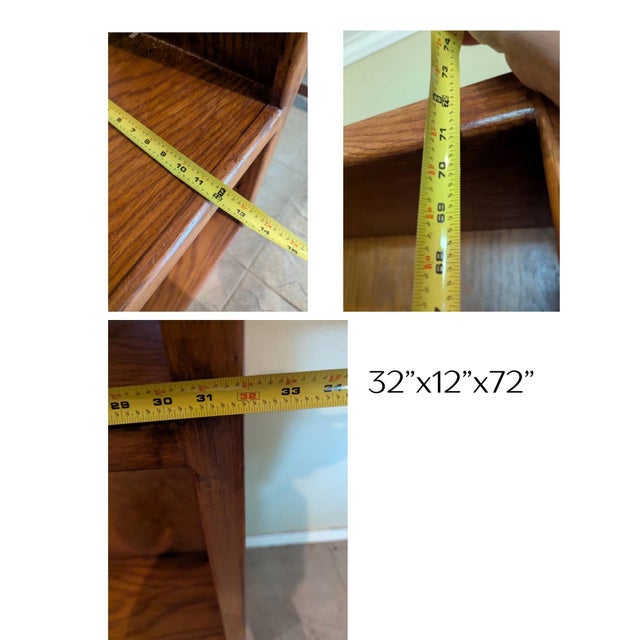 Wood 72” Tall Solid Oak Tall Bookcase With Adjustable Shelves Vintage Bookshelf For Sale - Image 7 of 7
