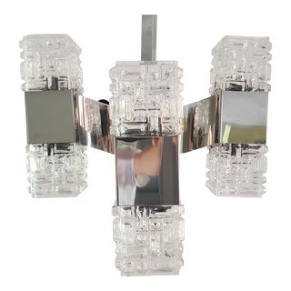 1960s Chandelier in Chrome and Glass by Gaetano Sciolari, Italy For Sale