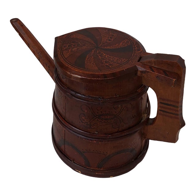 1860s Hand Painted Danish Wooden Jug For Sale