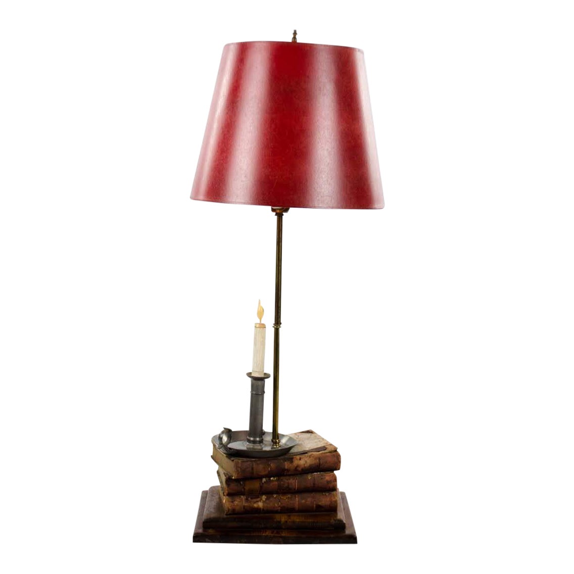 LeatherBound Book Stack and Pewter Candle Holder Table Lamp Chairish