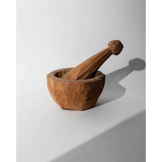 Wood Vintage Brutalist Sculptural Handcarved Wooden Mortar, 1970s, Set of 2 For Sale - Image 7 of 11