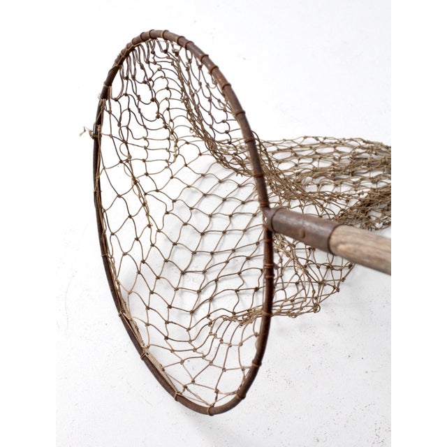 Brown Antique Fish Net With Wood Handle For Sale - Image 8 of 9