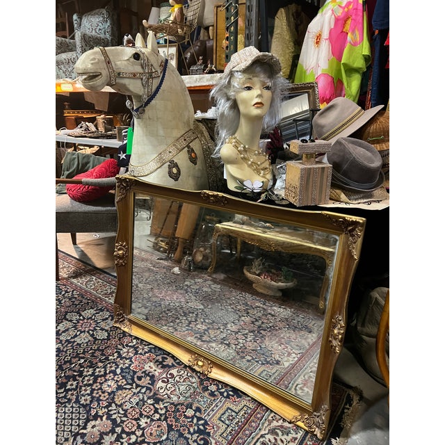 Mid-Century Modern Large Gold Vintage Wooden Detailed Wall Mirror For Sale - Image 3 of 5