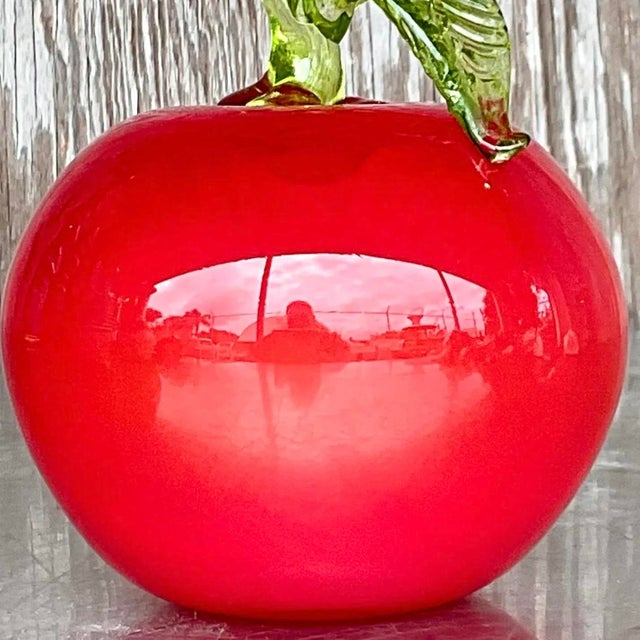 Scarlet Vintage Postmodern Art Glass Apple For Sale - Image 8 of 12